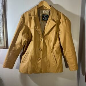 NAOMY Piel Genuina Leather Blazer Butterscotch Tan Coat (Women's Large, Men's M)